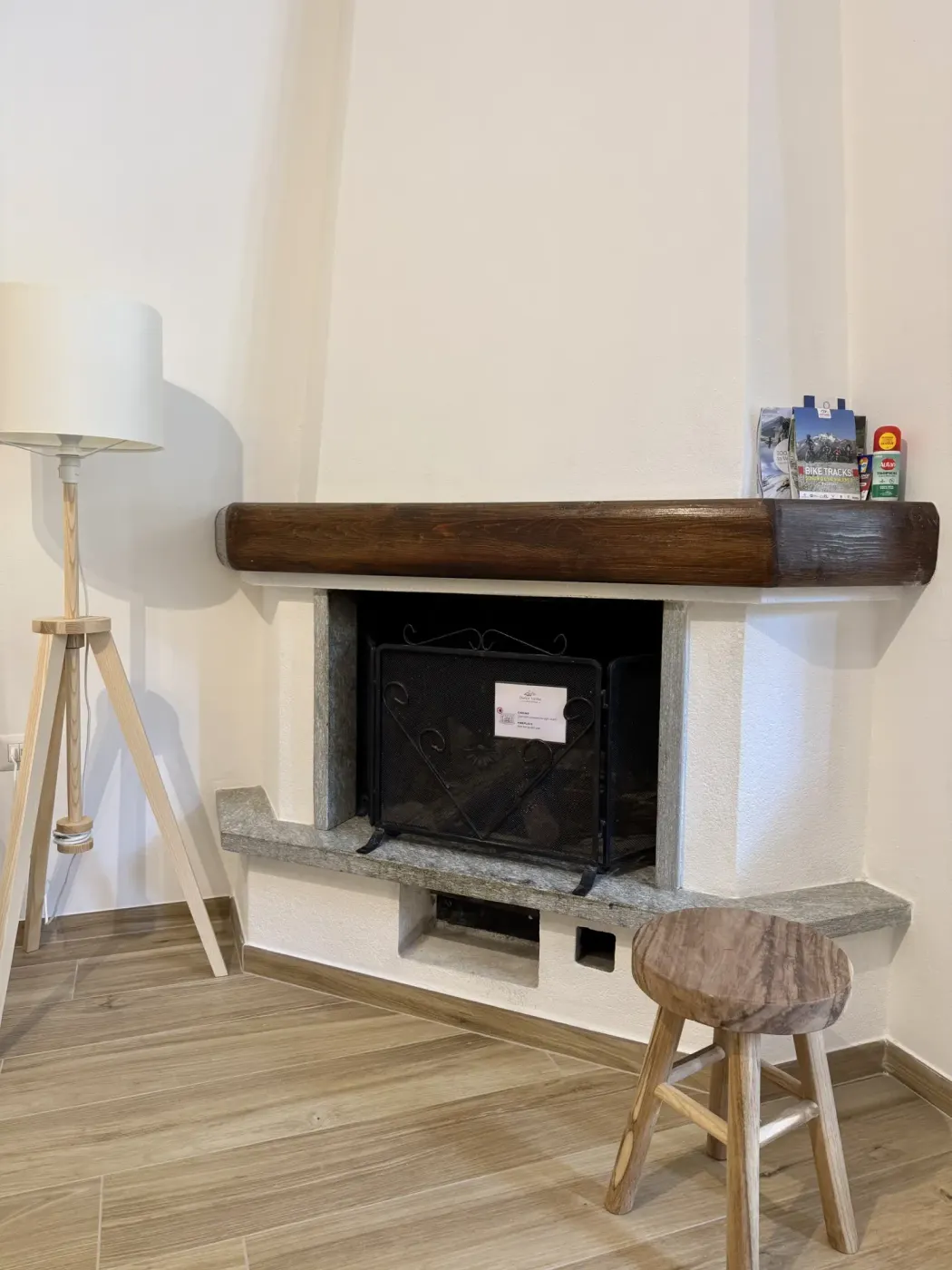 Soggiorno con caminetto e divano letto